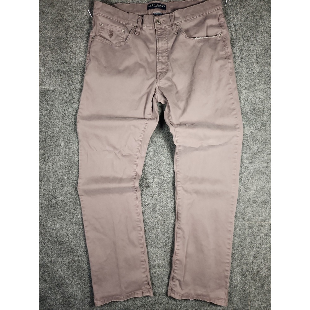 US Polo Assn Mens Pants 36x30 Activate Stretch Slim Straight Chino Mauve Taupe